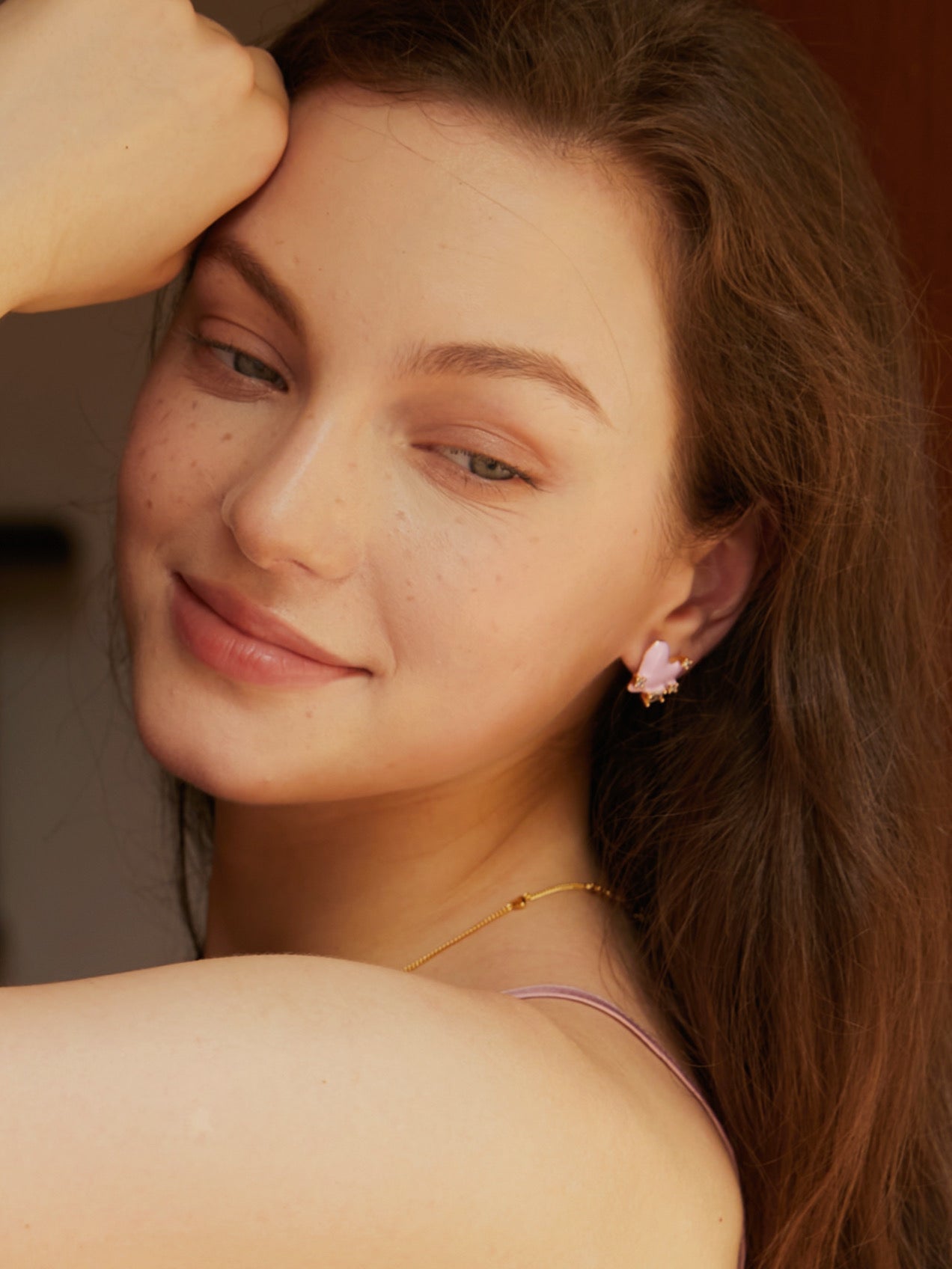 Fleur Heart Enamel Earring - Pink - MOUSAI