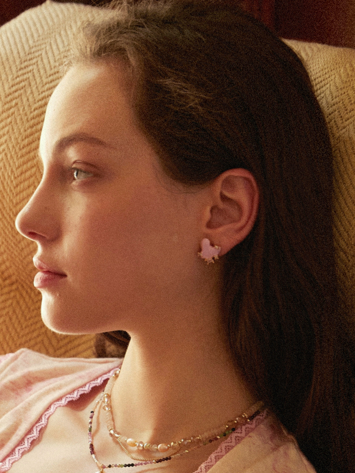 Fleur Heart Enamel Earring - Pink - MOUSAI