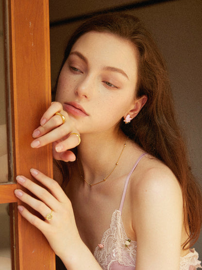 Fleur Heart Enamel Earring - Pink - MOUSAI