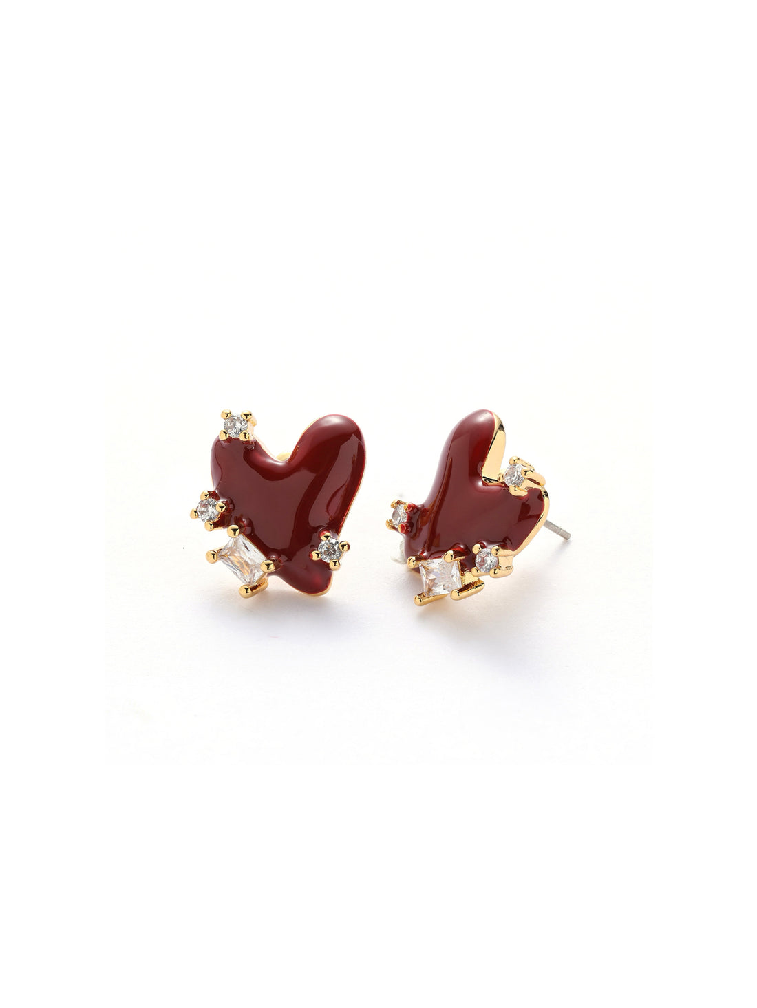 Fleur Heart Enamel Earrings - Red - MOUSAI